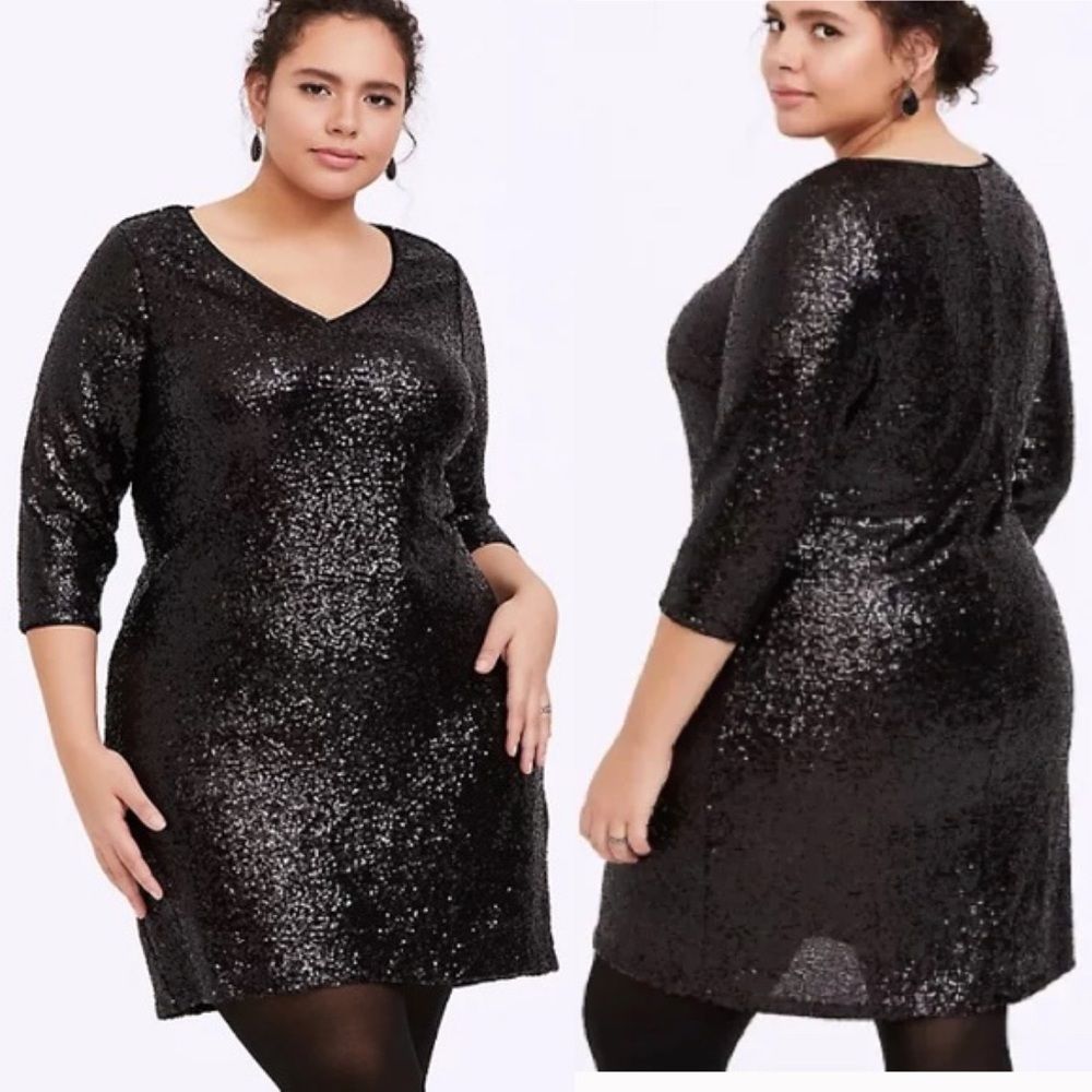 COPY - TORRID Black Sequin Long Sleeve Shift Dress